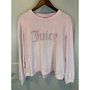 Juicy Couture Y2K Rhinestone Embellished Velour Plush Sleep Top Size XL Pink